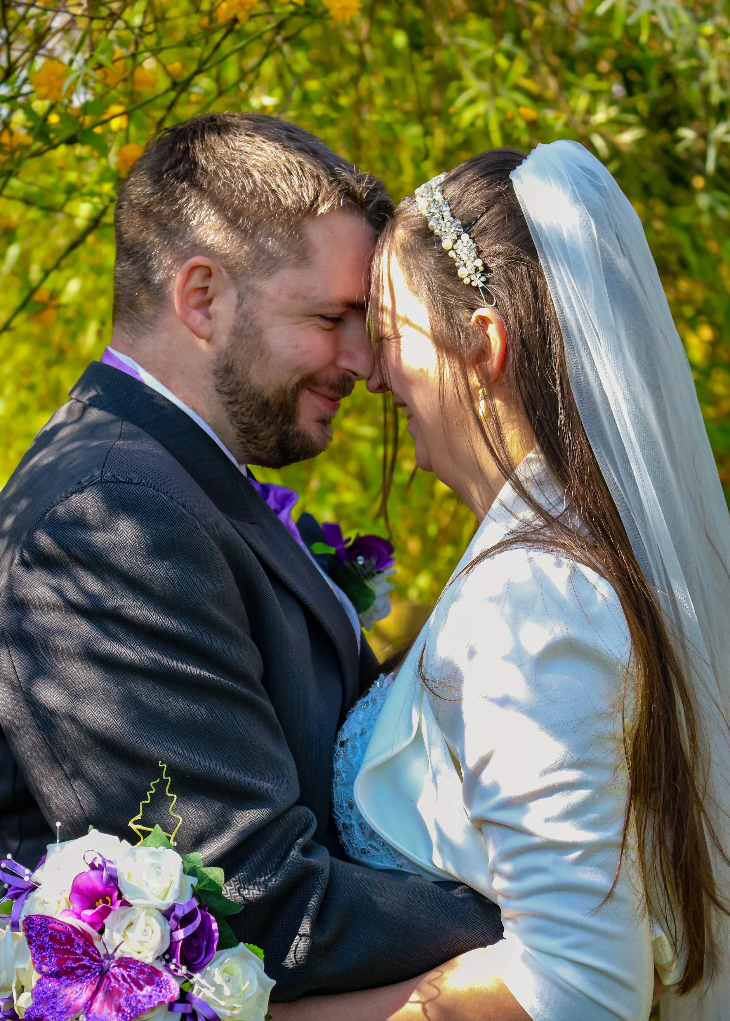 Bride and groom photographed together during their wedding in County Durham.