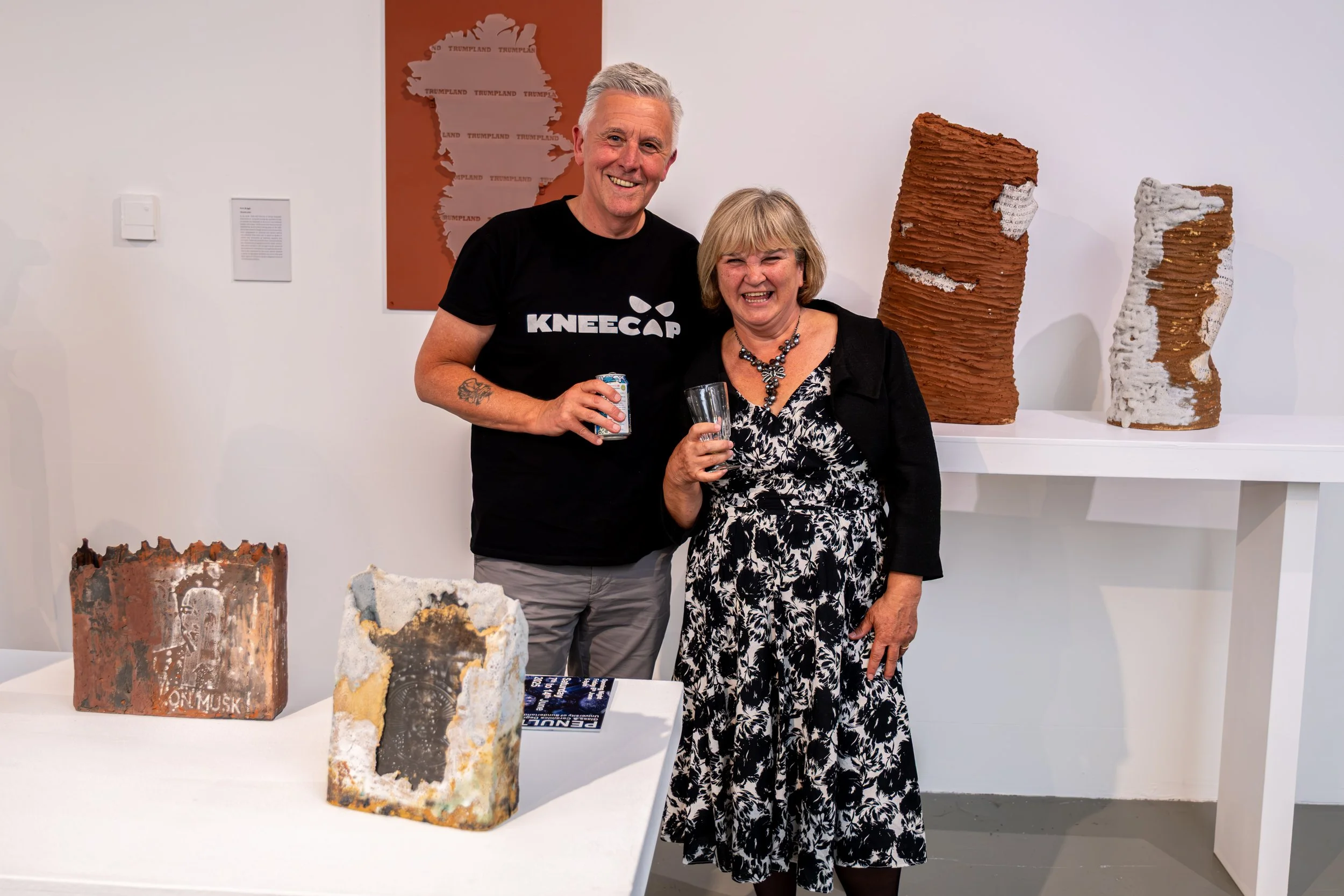 Ceramic artist photographed with their finished artwork at the National Glass Centre in Sunderland.