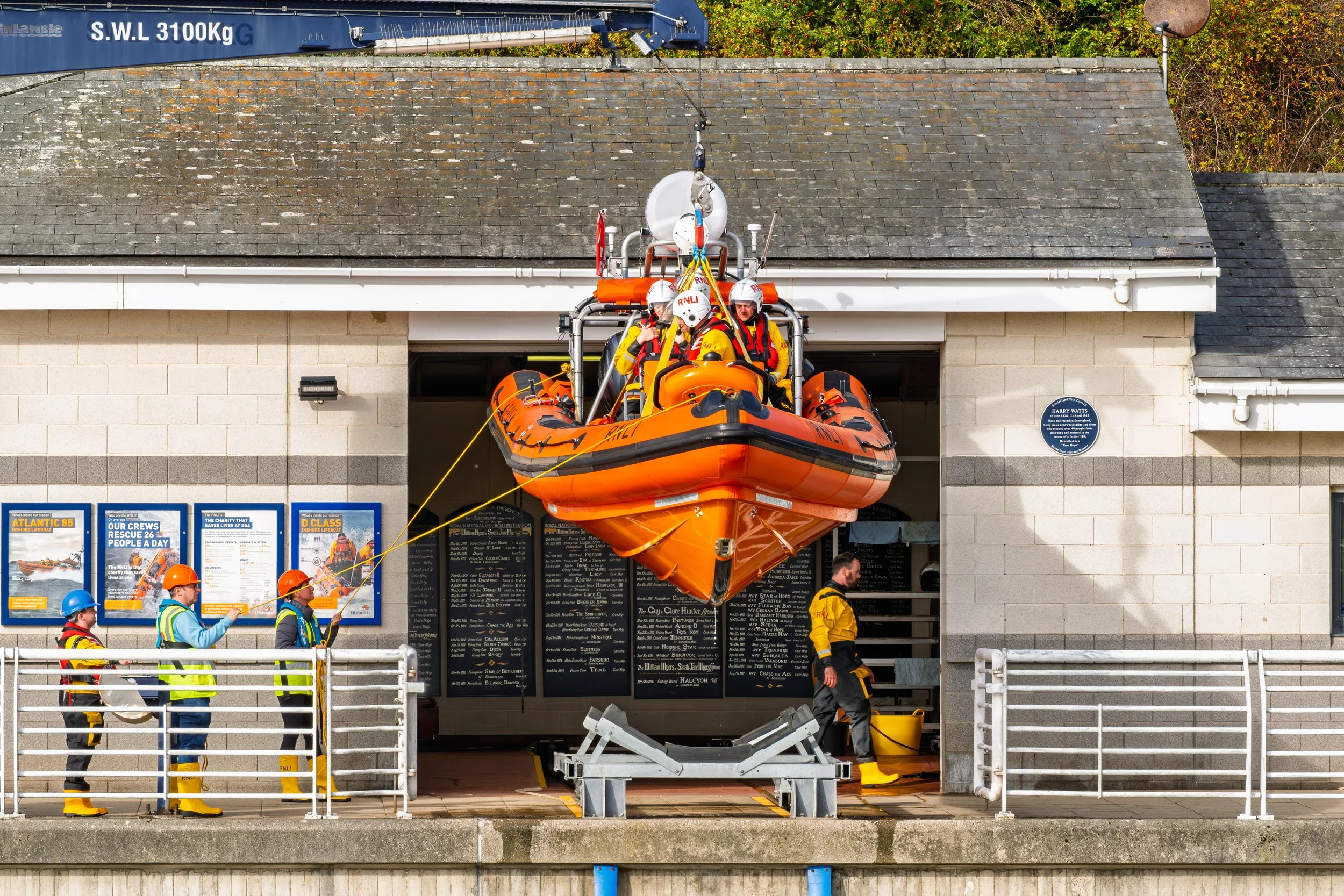 Volunteer lifeboat crew photographed at Sunderland Marina as part of an RNLI documentary project.