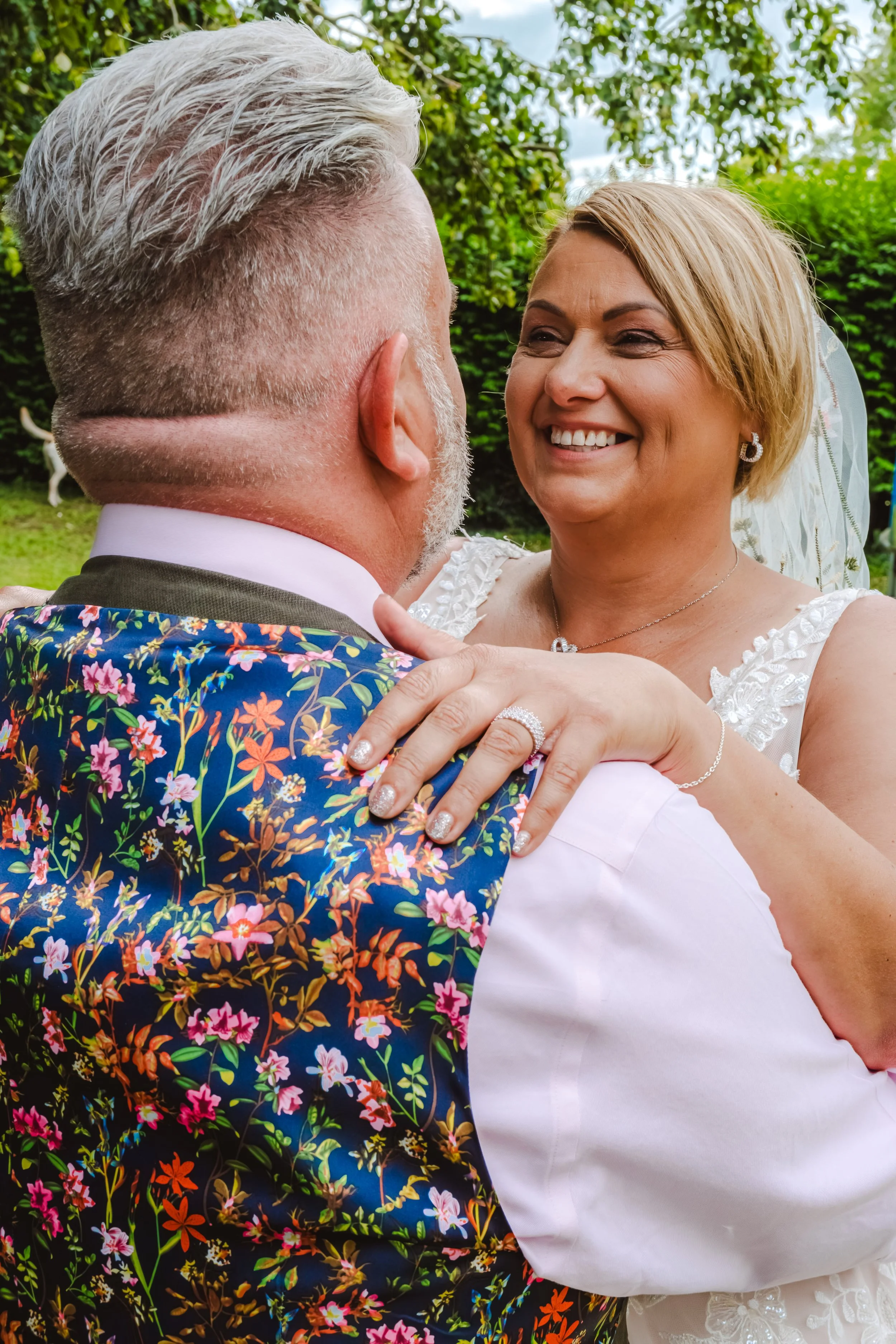 Candid photograph of a newly married couple celebrating their wedding in County Durham.
