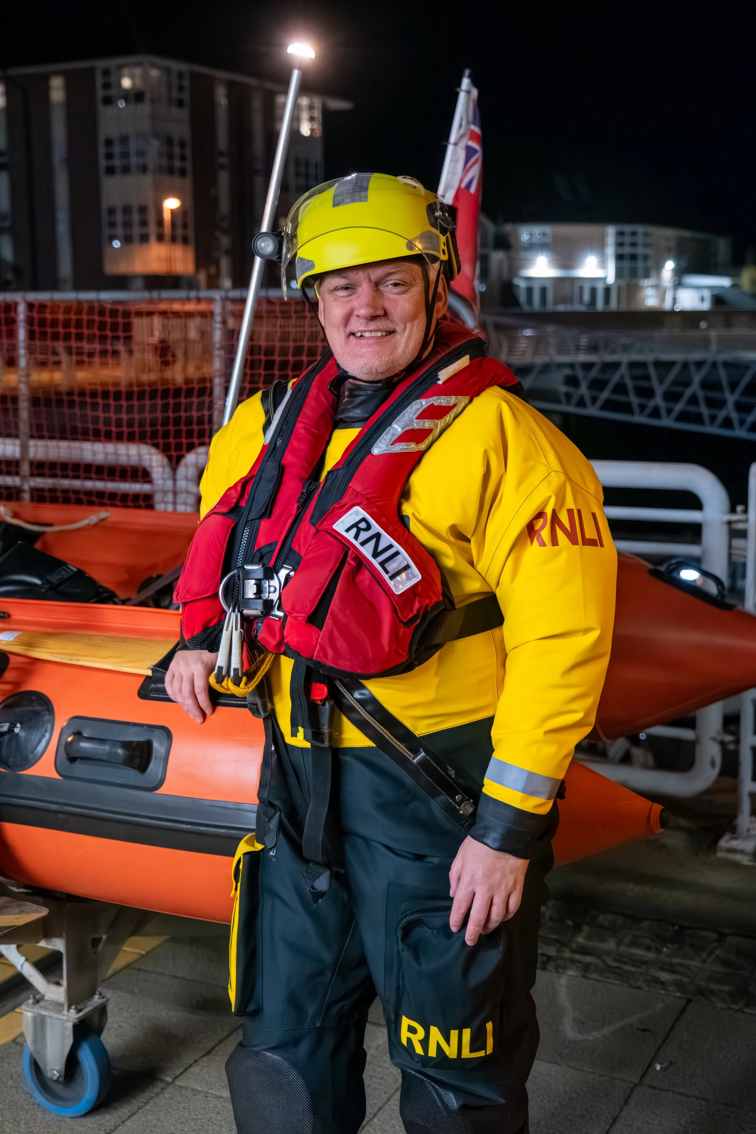 RNLI volunteer portrait in Sunderland marina.