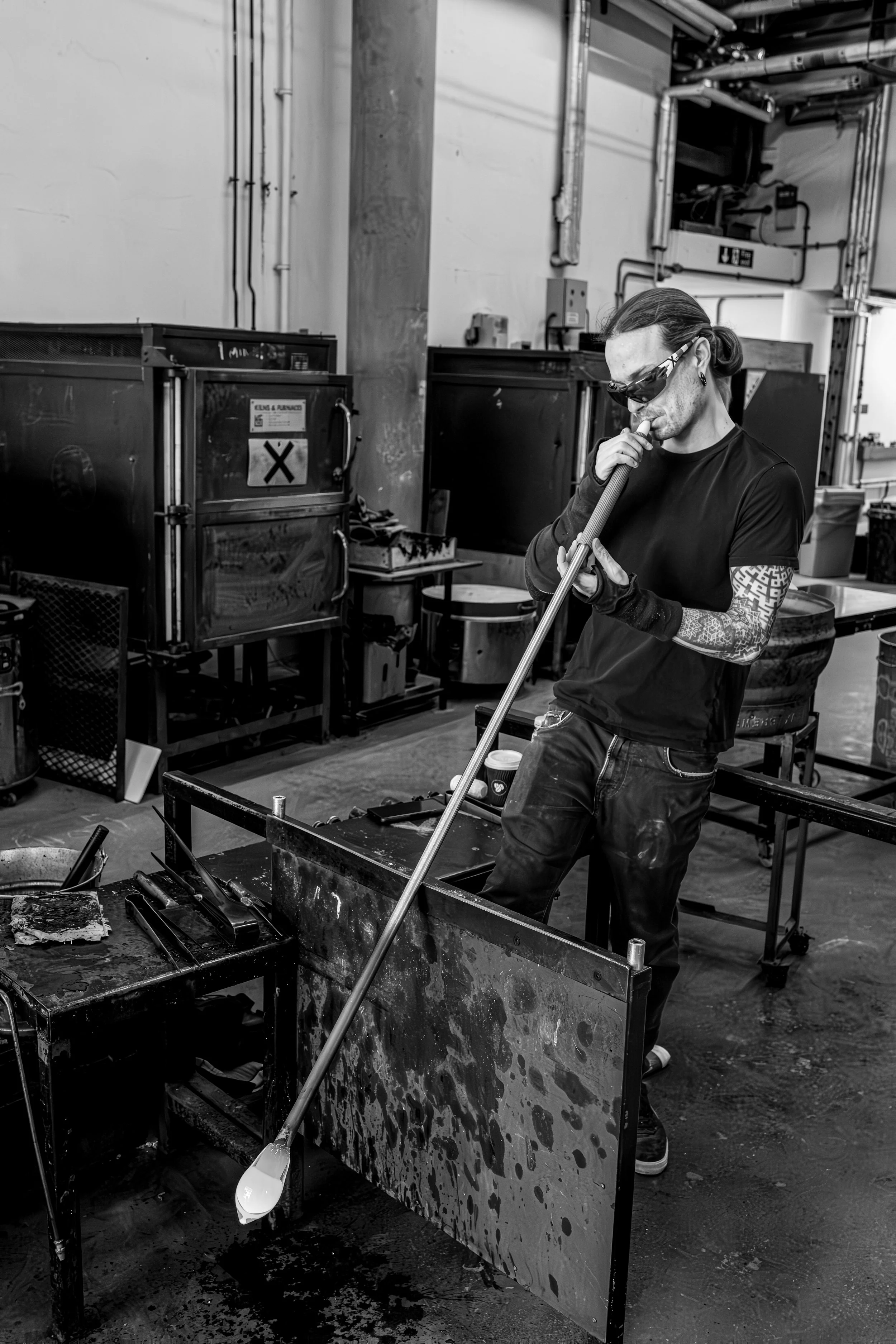 Sean Blowing Glass in the Studio, North East England. 