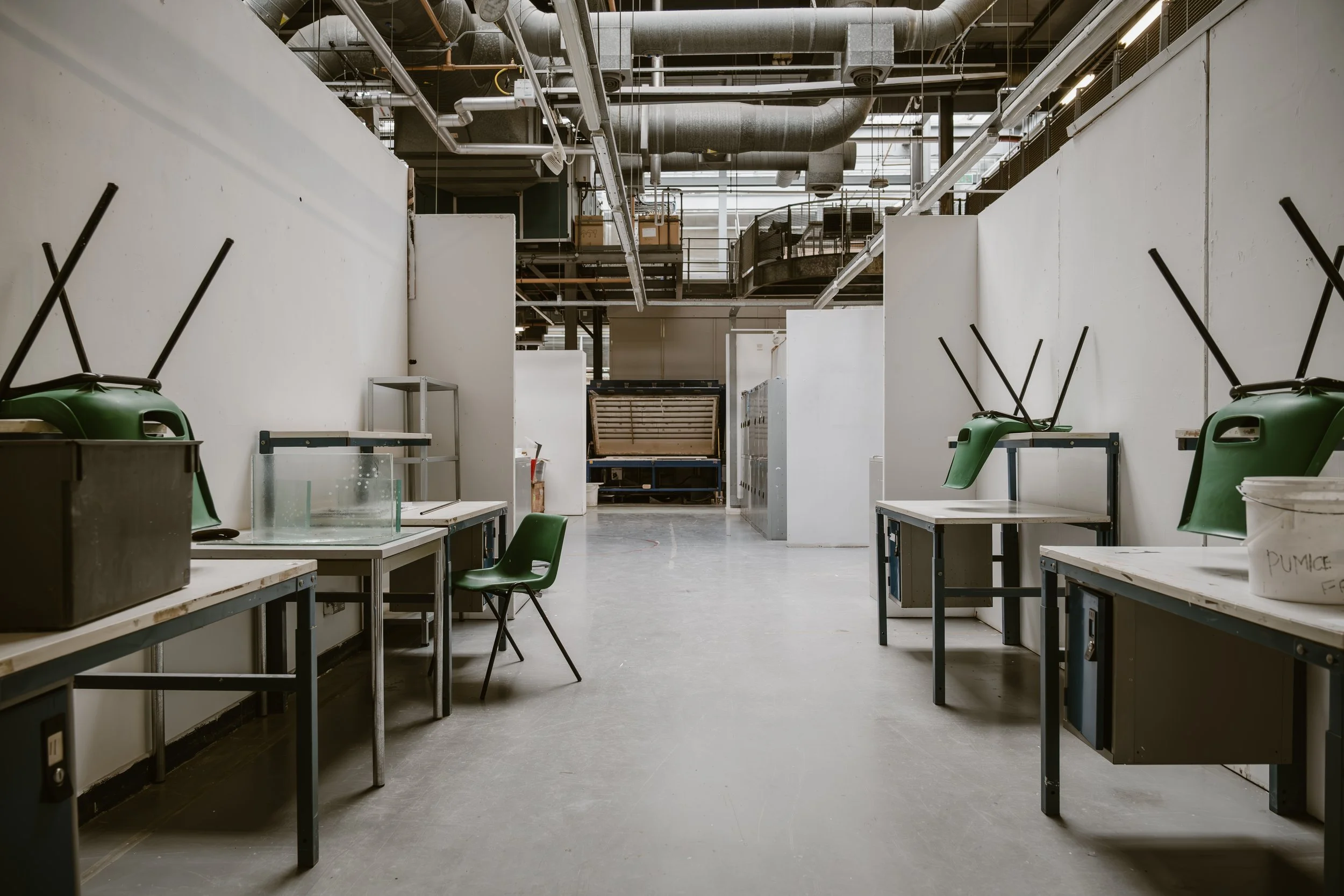 Vacated creative workspace inside the National Glass Centre photographed during its closure.