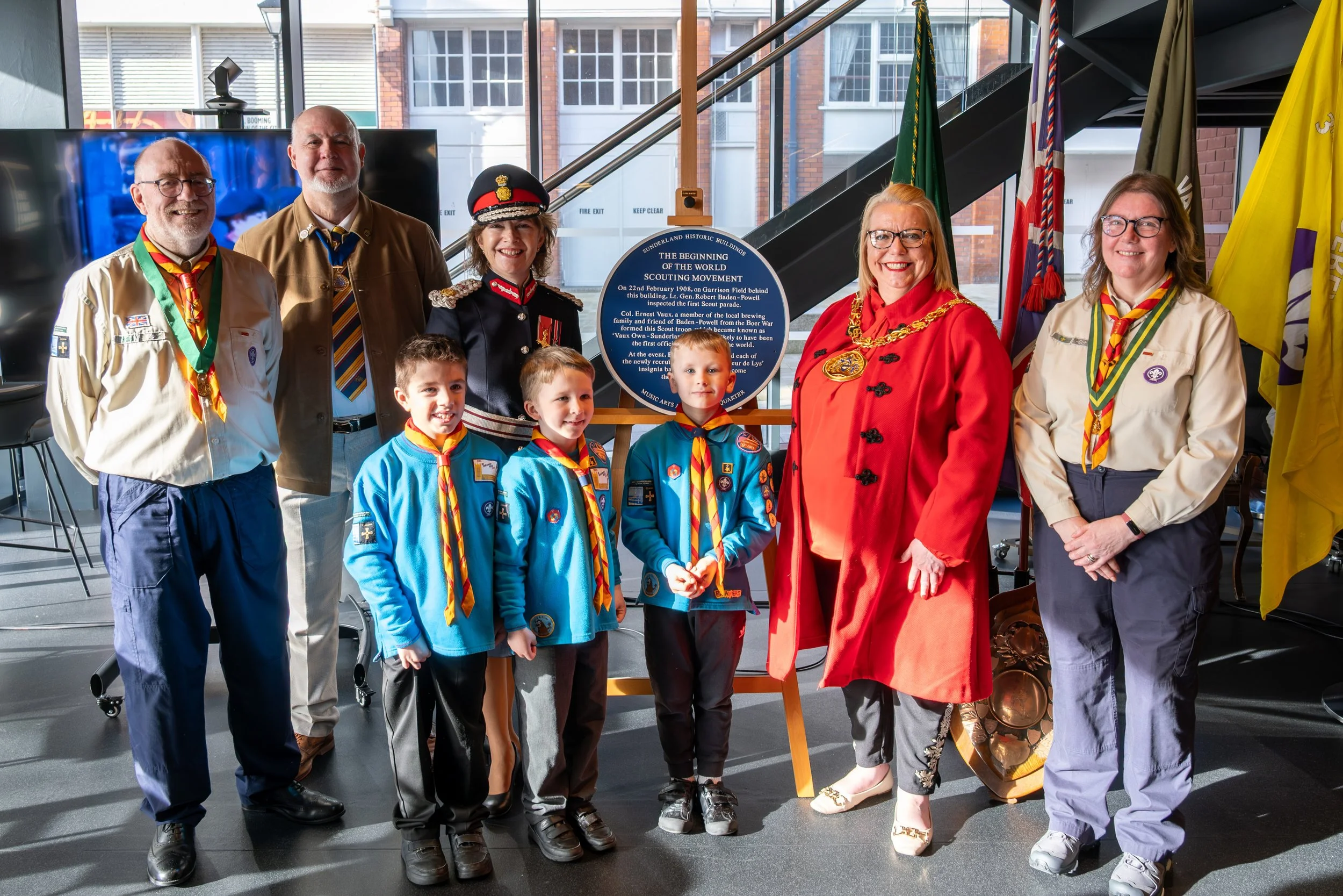 Blue Plaque unveiling photographed for Sunderland Scouts at a community event.