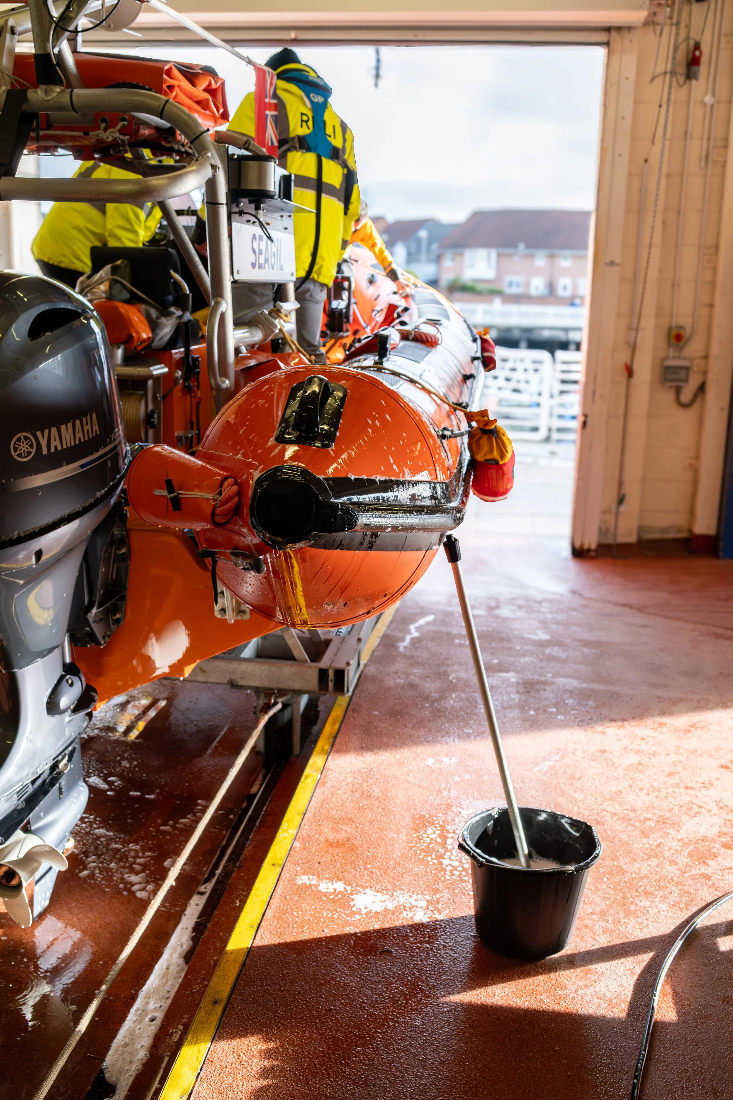 Behind-the-scenes photograph of volunteers at Sunderland RNLI Lifeboat Station.