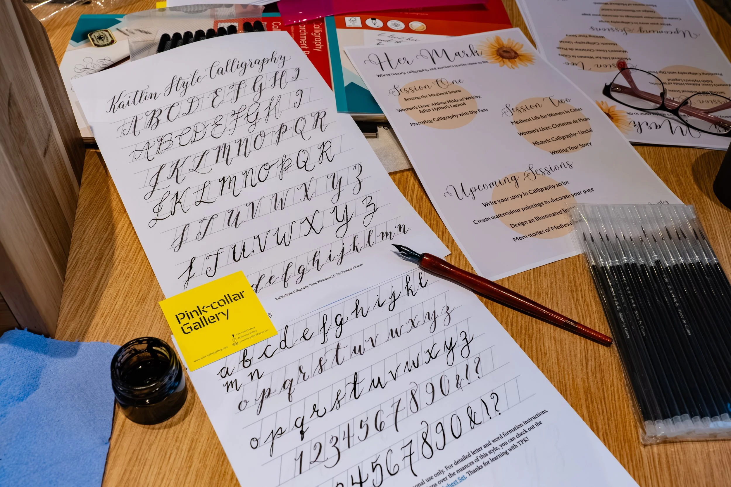 calligraphy workshop documentary photography for Pink Collar Gallery at Hylton Castle Sunderland