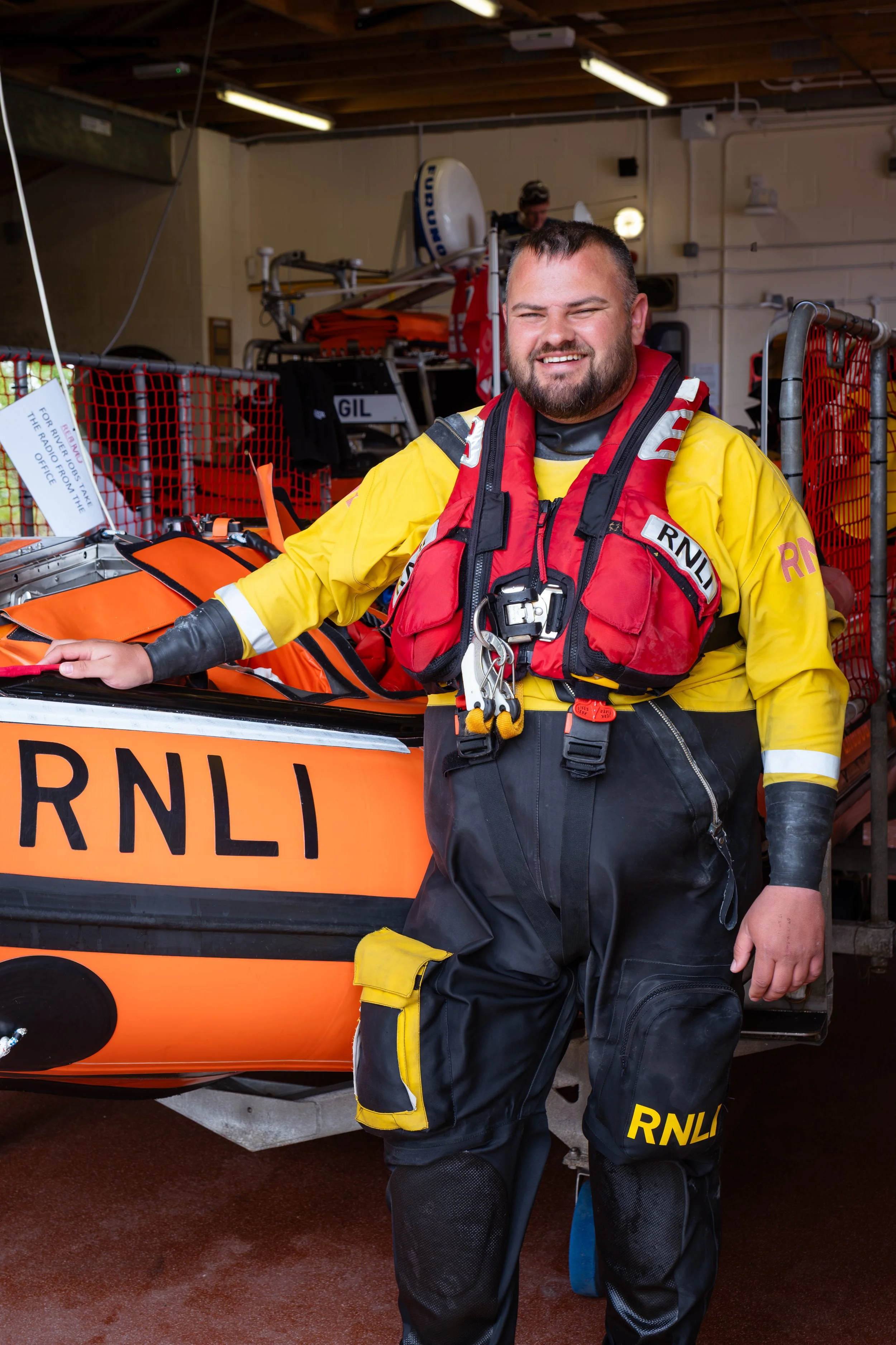 Inside Sunderland lifeboat station , portrait of  a member of the boat crew.