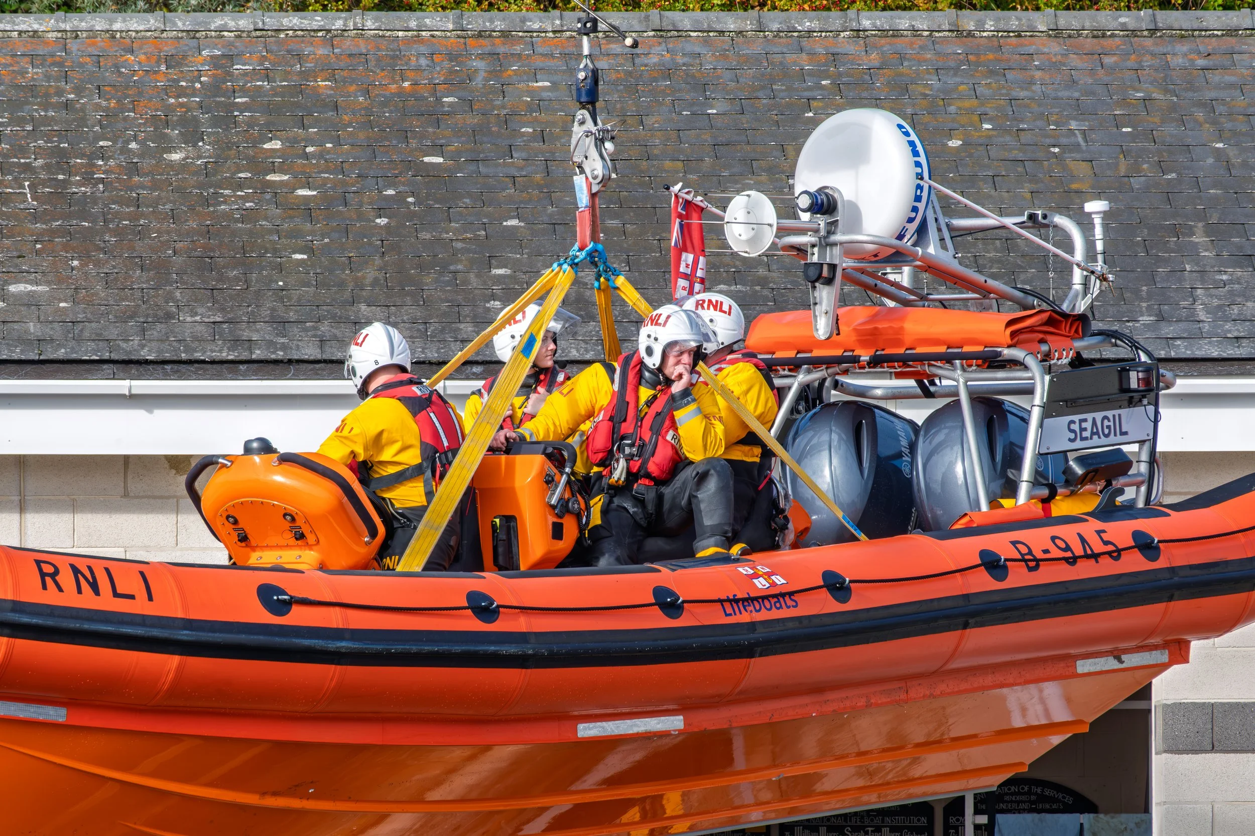 Documentary image of Sunderland RNLI volunteers at the lifeboat station.