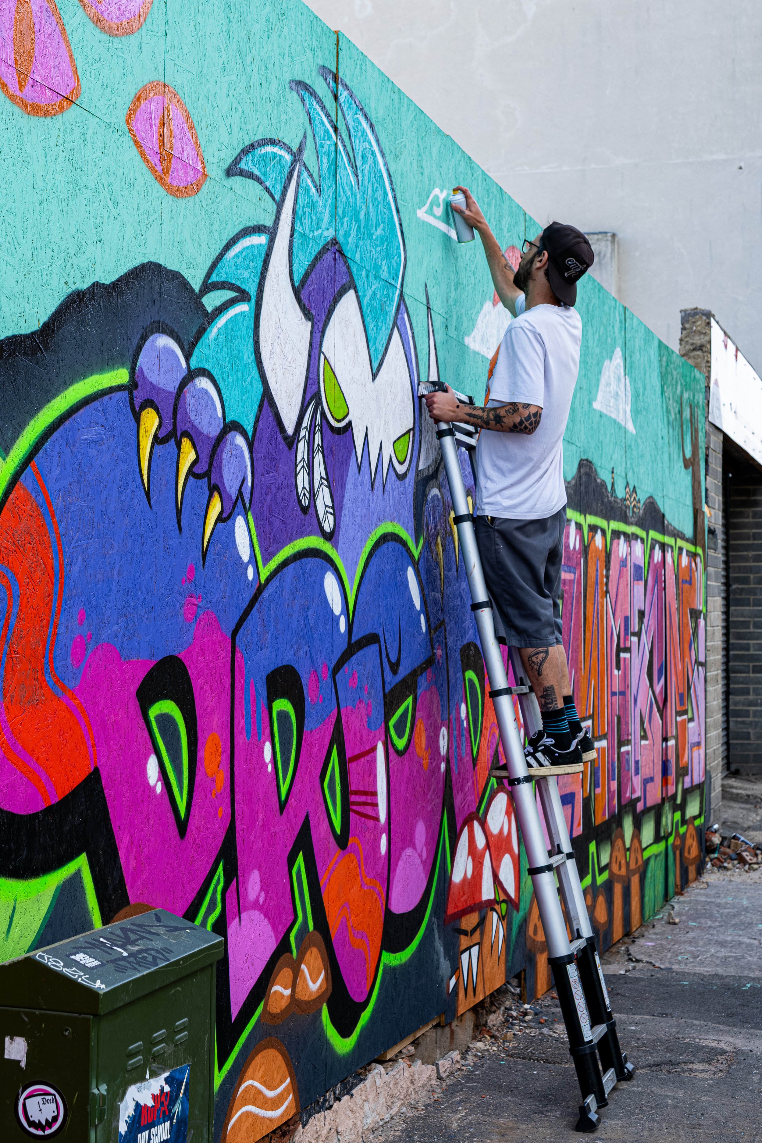 North East spray artist completing an installation in Sunderland.
