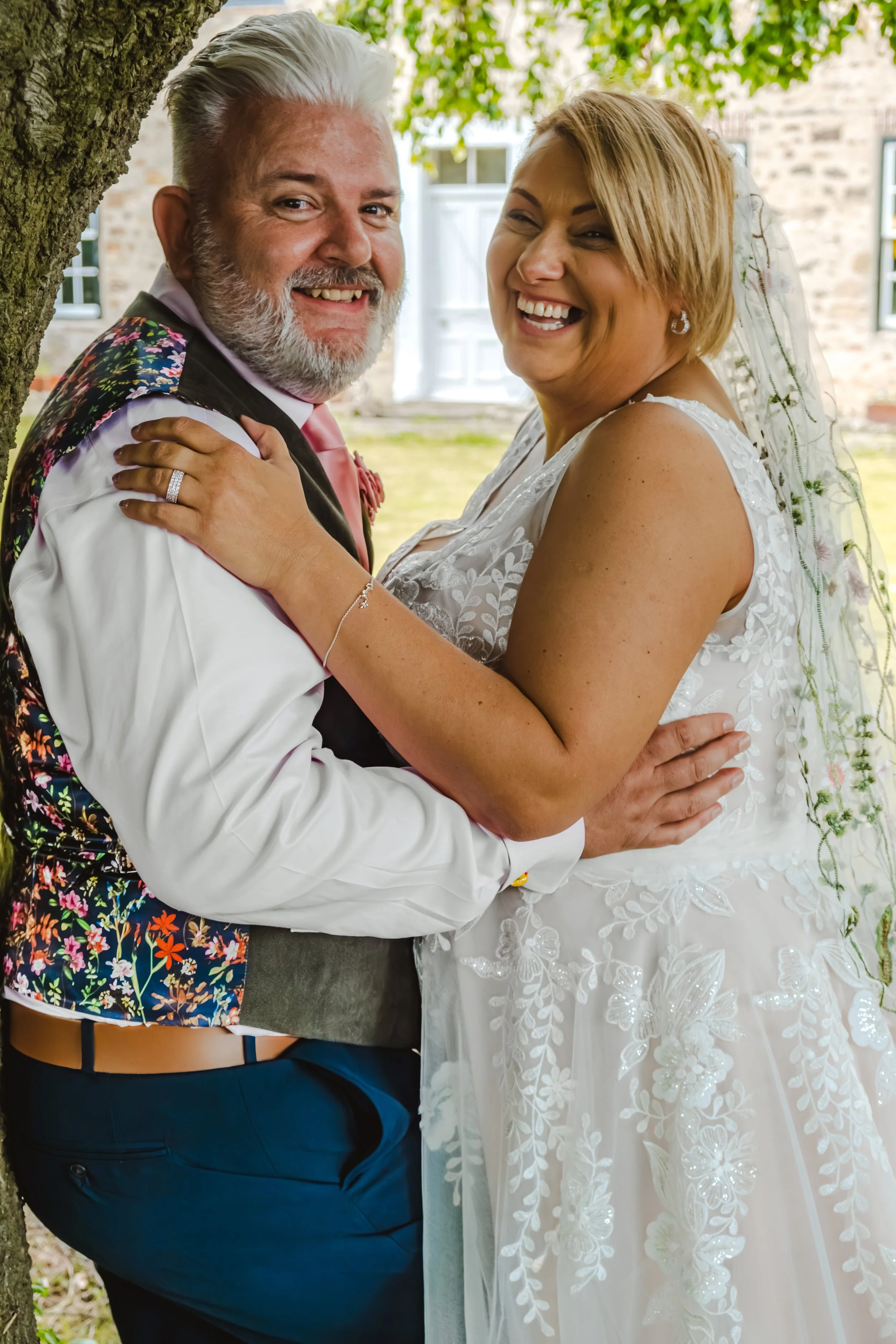 Bride and groom photographed naturally during their wedding day in County Durham.