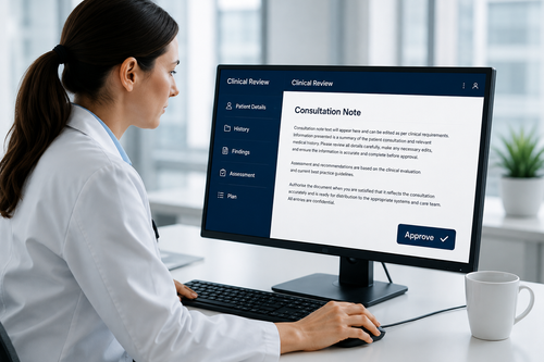 Clinician reviewing and approving a consultation note
