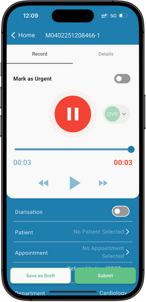 Amplify mobile application recording interface