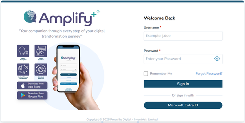 Amplify Plus workflow platform login screen