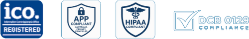 ICO, APP, HIPAA and DCB 0129 certification and compliance marks