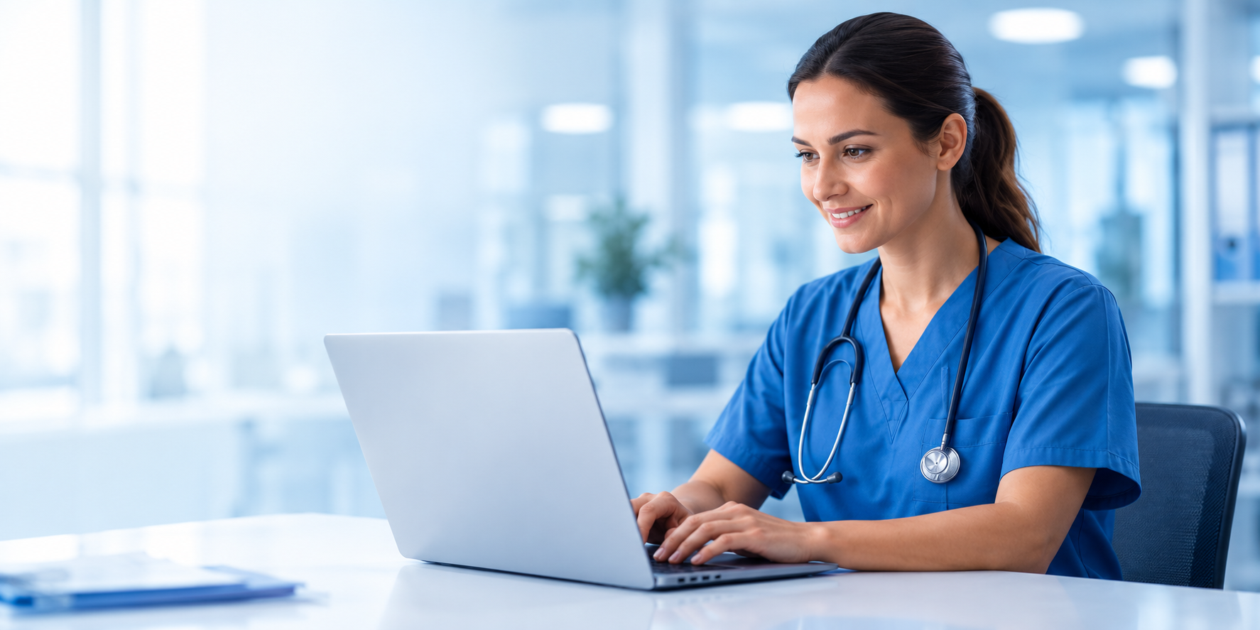 Clinician using clinical documentation software