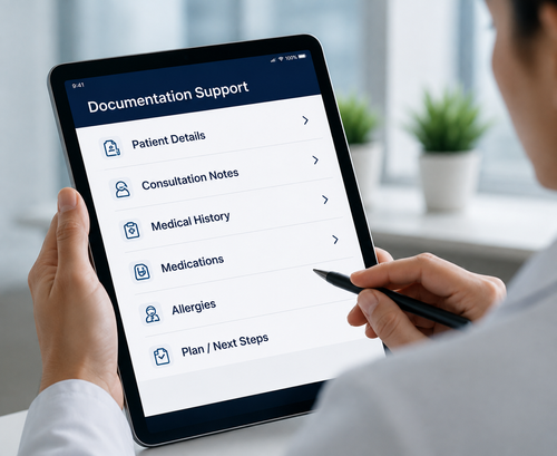 Clinical documentation support displayed on a tablet