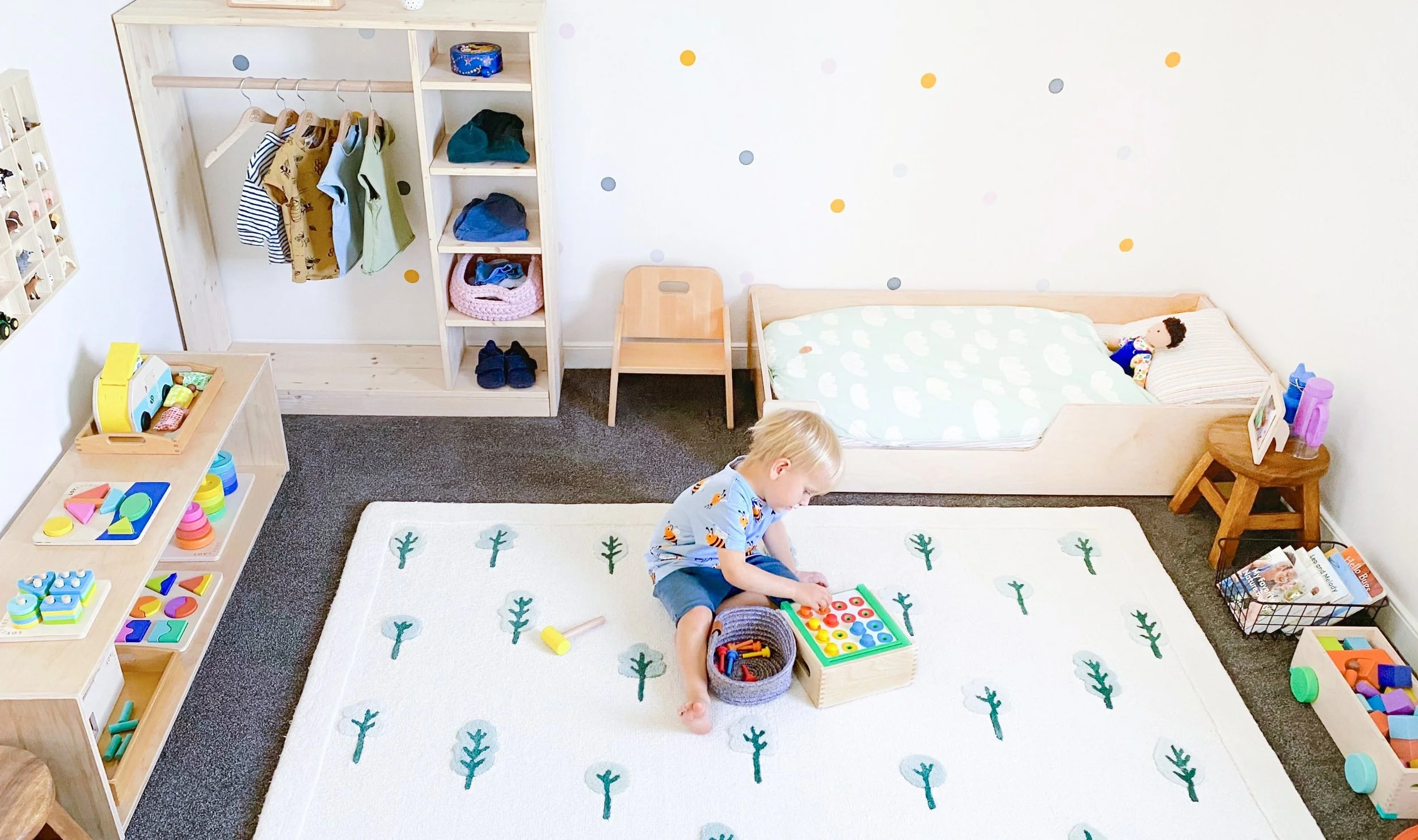 Child Playing in Montessori Bedroom