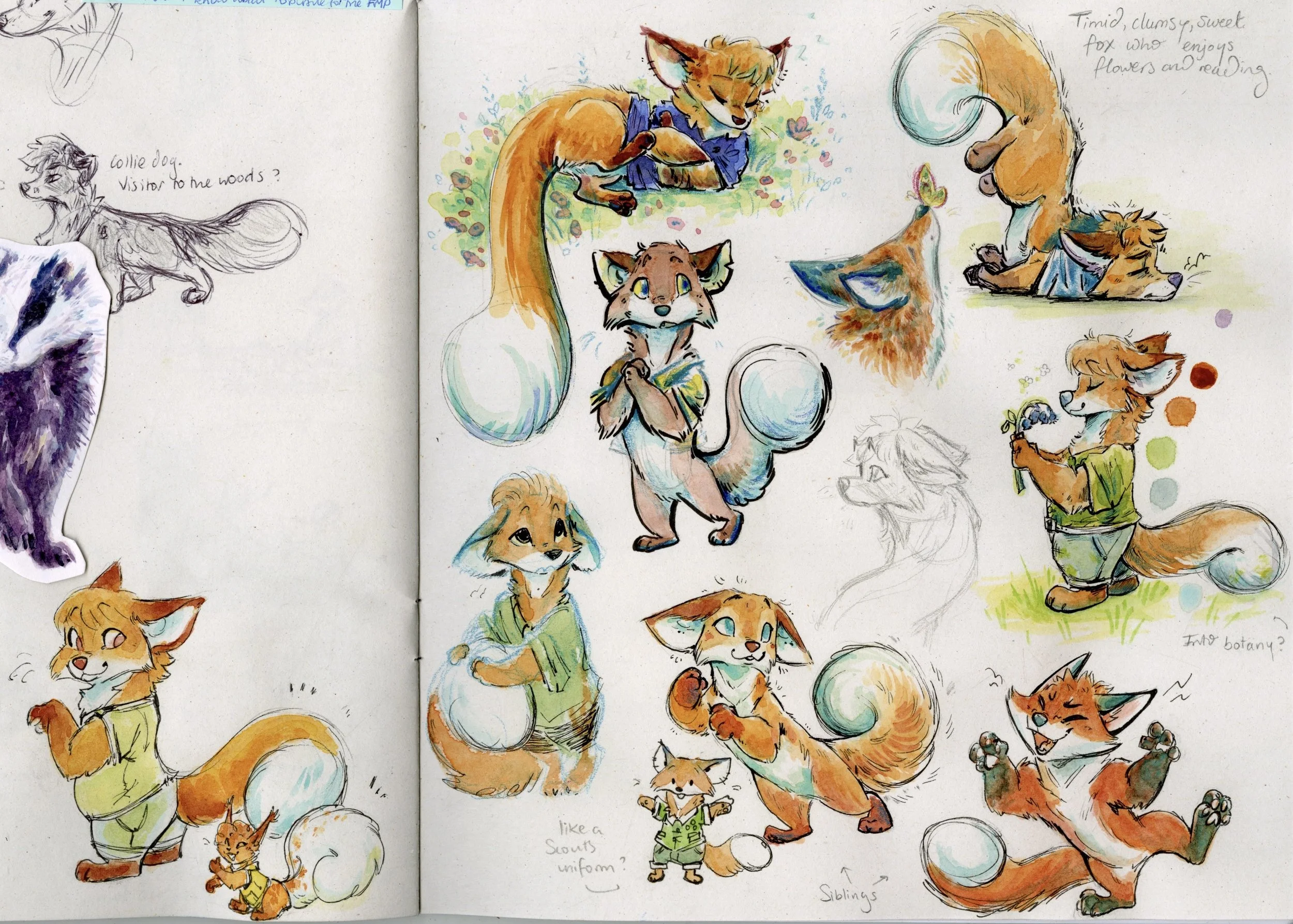 watercolour and pen fox kid page scan.JPEG