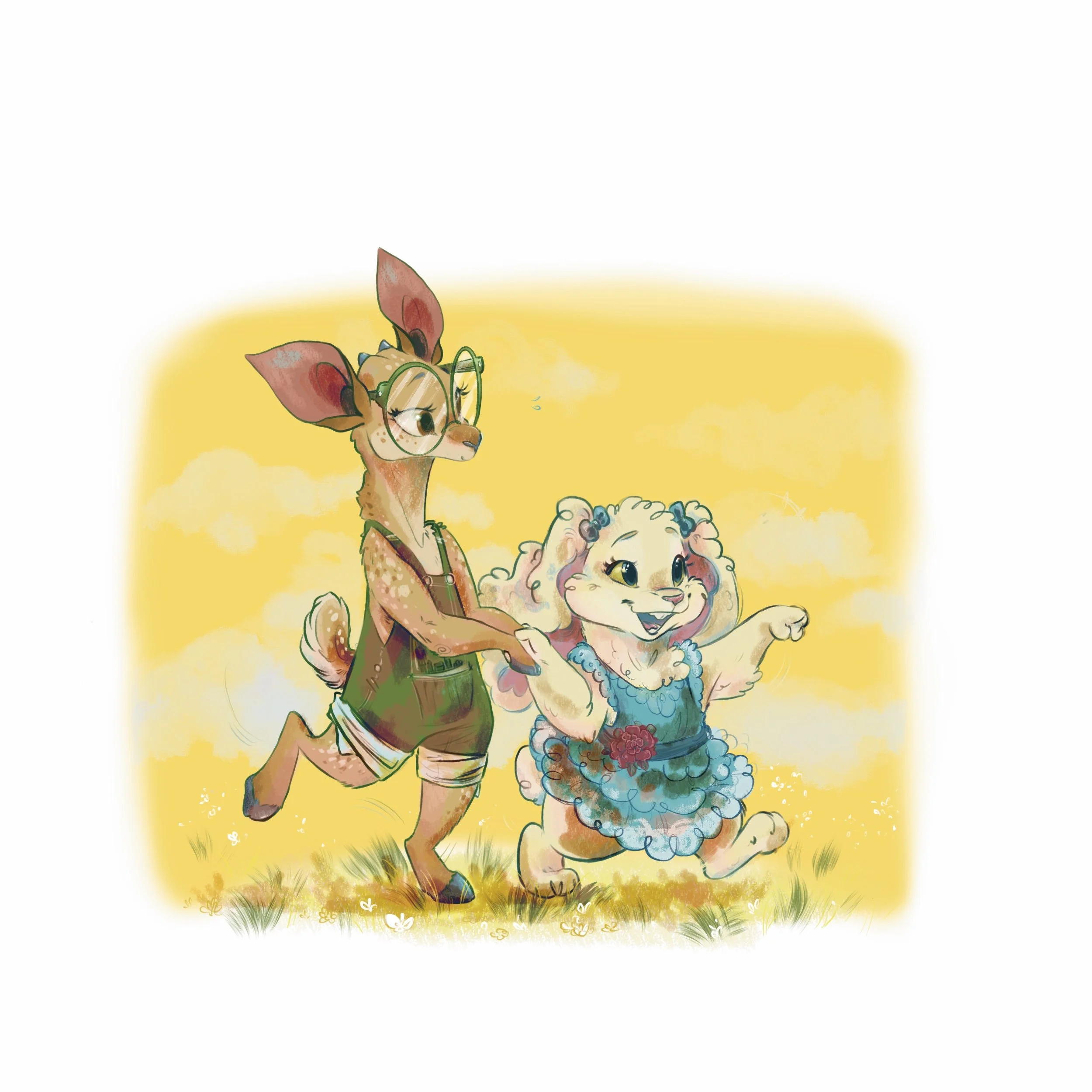 Deer and rabbit yellow bg JPEG✅jpg.jpg