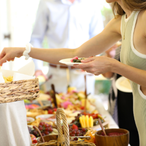 Catering wedding buffet with grazing table.