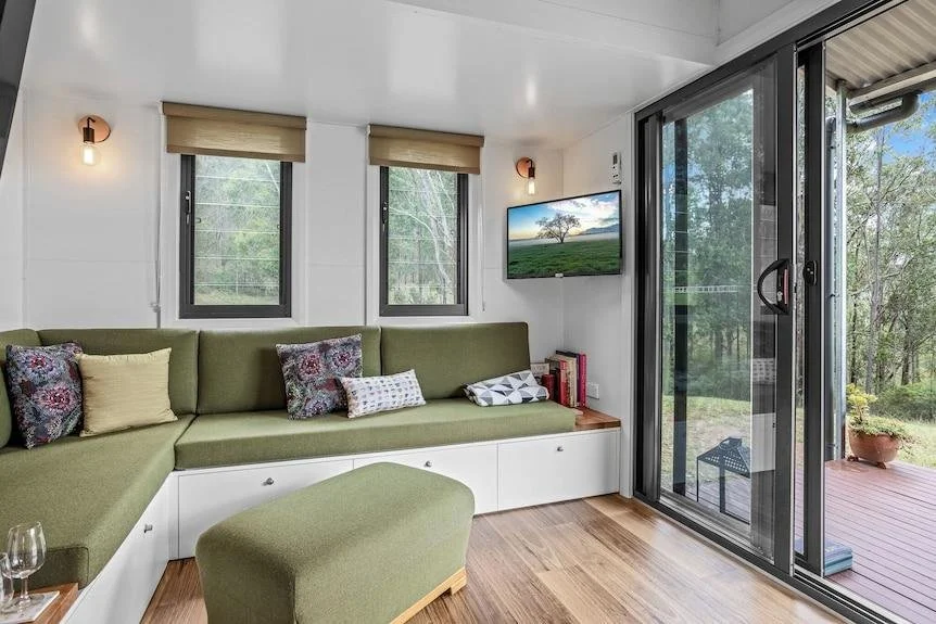 Australian family enjoying sustainable tiny home living