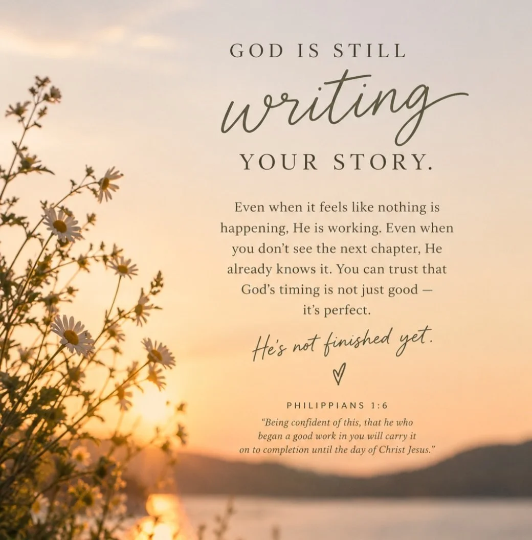 🌷 A reminder for the season you&rsquo;re in: God is still writing your story.

Maybe life doesn&rsquo;t look the way you thought it would by now. Maybe you&rsquo;re waiting for an answered prayer, wondering when things will change, or feeling like e