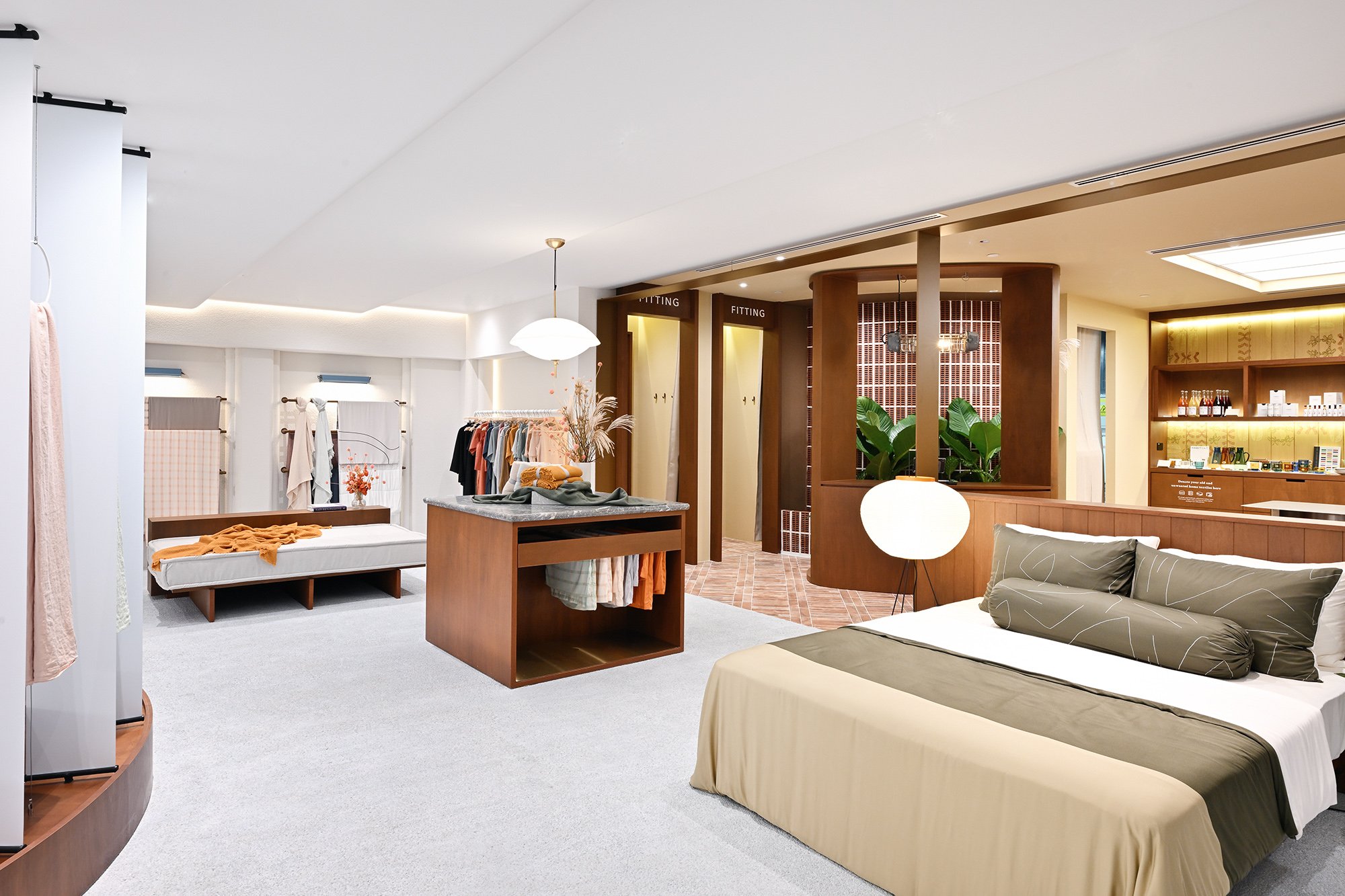 Architectural interior of the Sunday Bedding store at Raffles City.