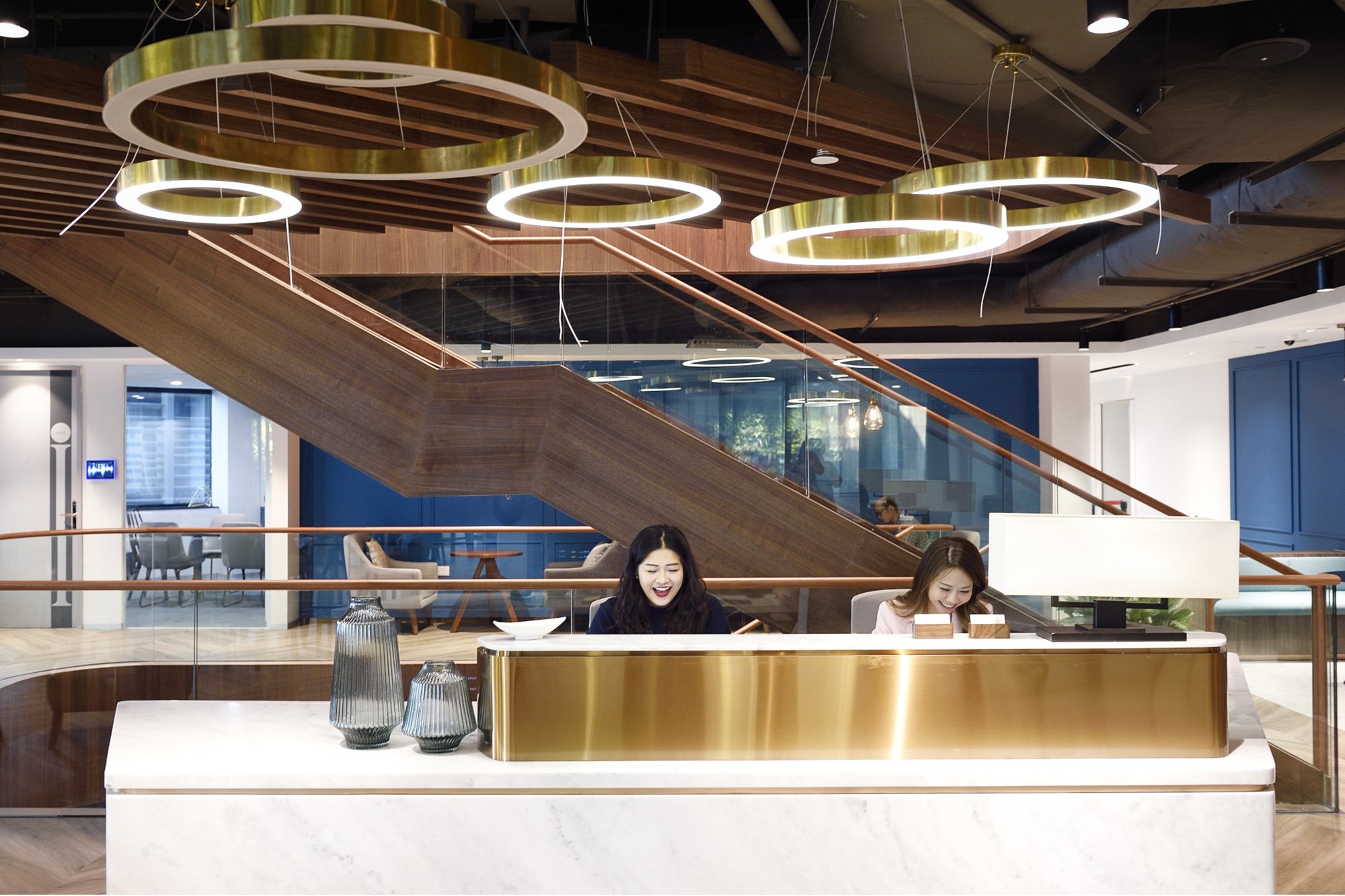 Architectural interior of a modern, light-filled office design.