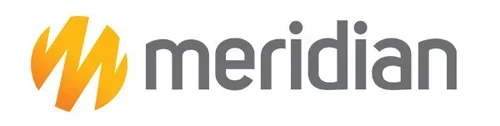 Meridian logo with stylized orange and yellow 'M' and dark gray text