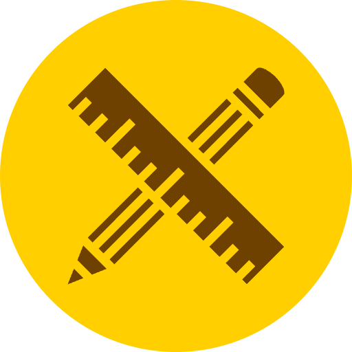 Crossed ruler and pencil icon on a yellow circular background