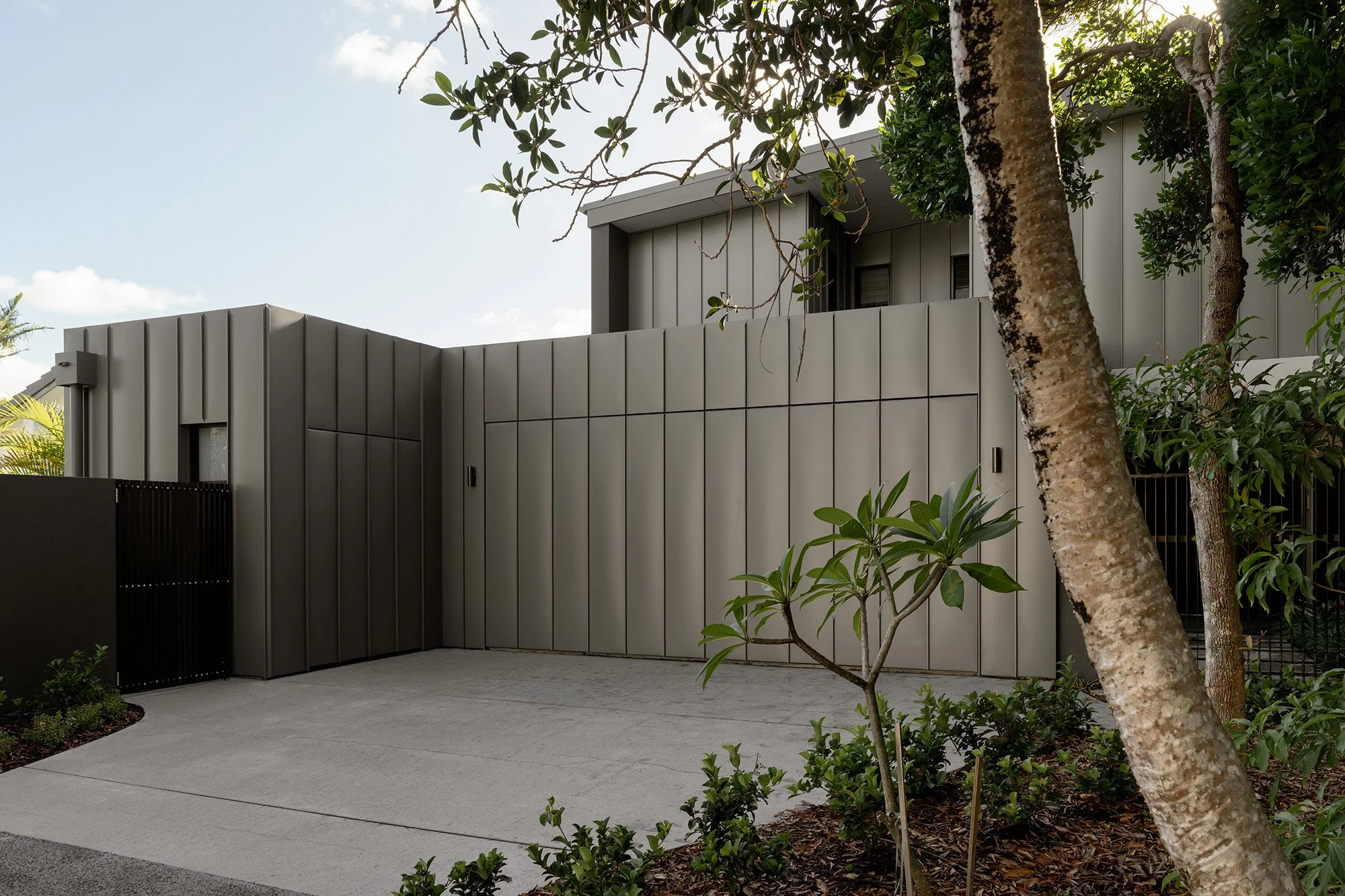 zinc standing seam and garage door cladding, Noosa Heads