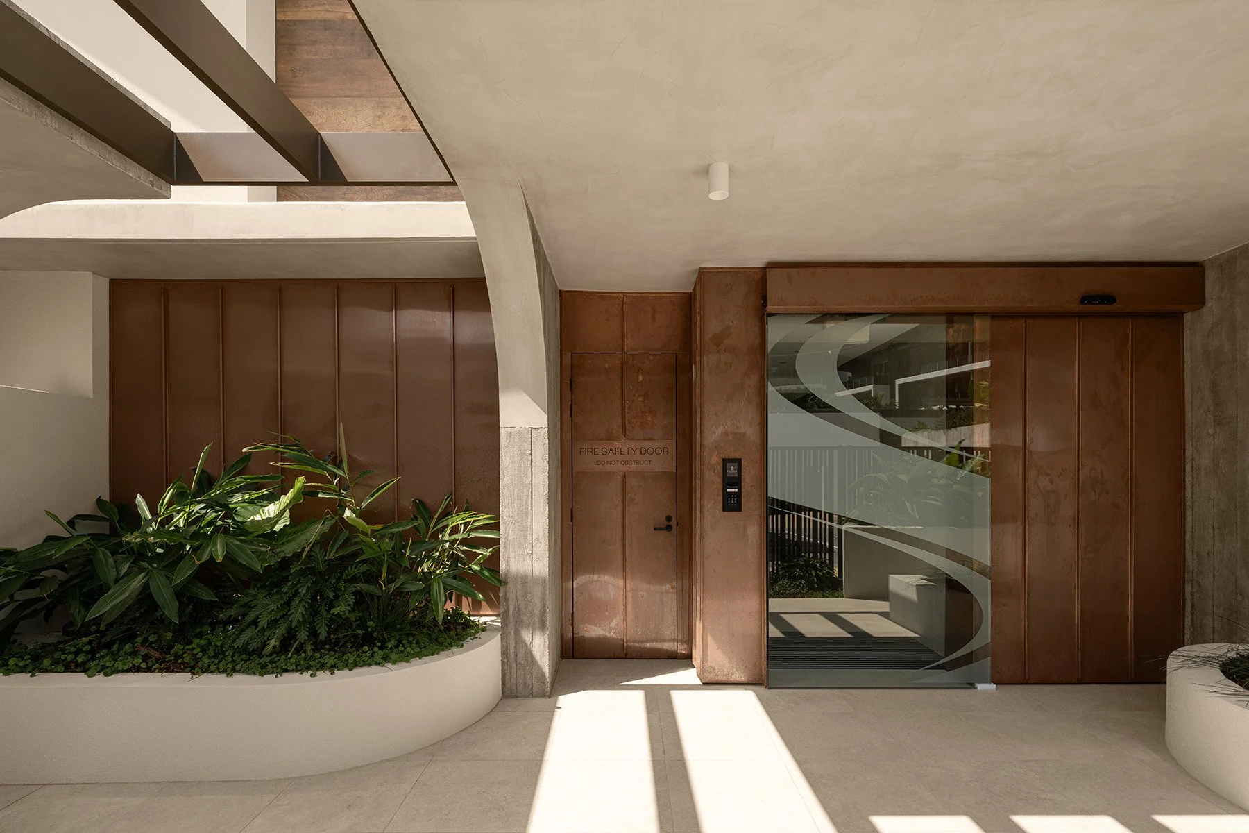 copper standing seam wall cladding and door cladding, Noosa Heads