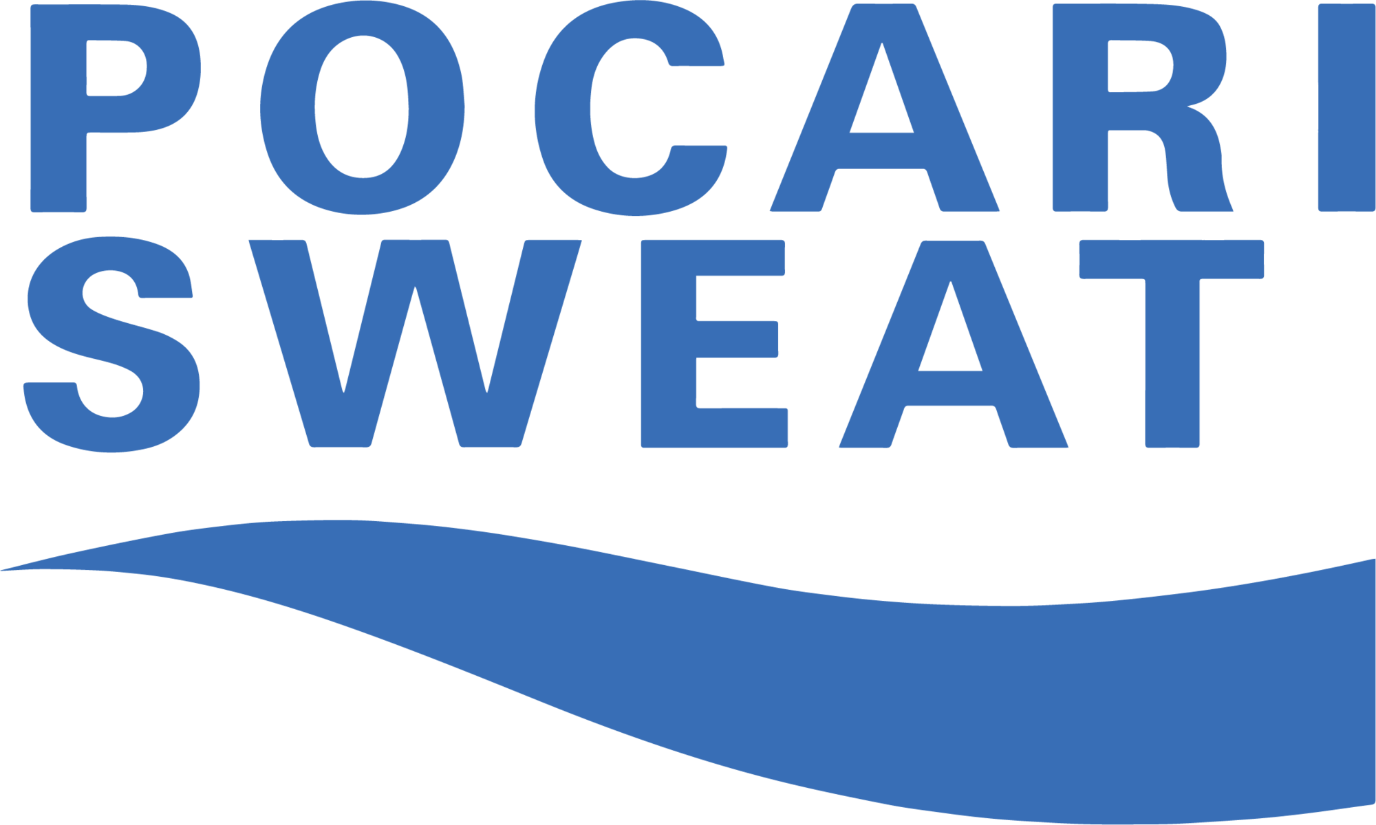 The Pocari Sweat logo with blue text and a wave design below the text.