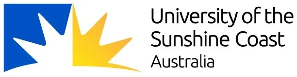 Logo of University of the Sunshine Coast in Australia with a stylized sun and text.