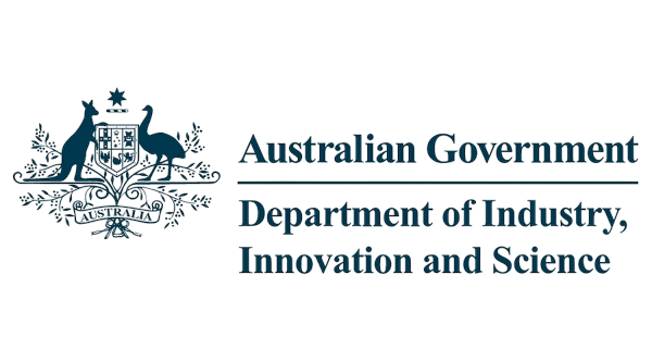 Logo of the Australian Government Department of Industry, Innovation and Science featuring a coat of arms with a kangaroo and an emu.