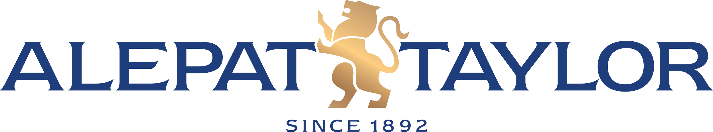 Alepat Taylor company logo with a gold lion and the words 'Alfred Taylor' in navy blue, and 'Since 1892' underneath.