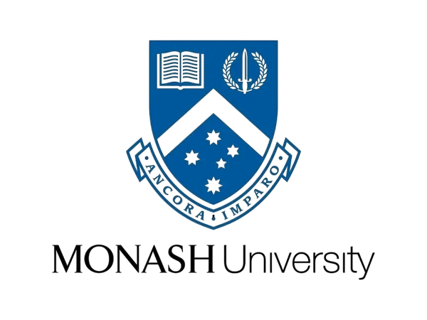 The Monash University logo featuring a shield with an open book, a torch, and stars, with the university name below.