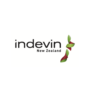 Indevin New Zealand logo with stylized green and brown ribbon design.