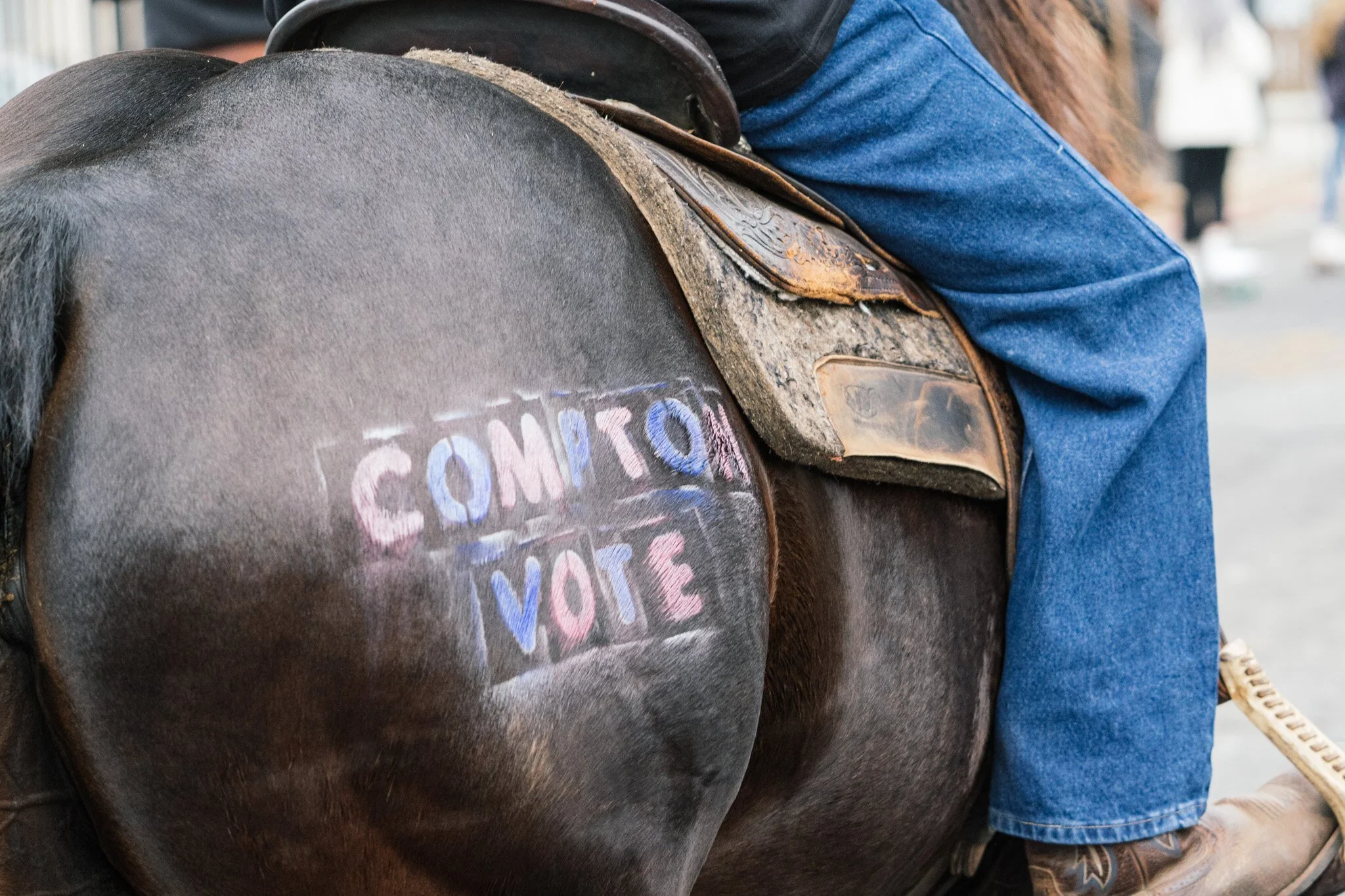  The Compton Cowboys ride to the City of Compton Public Library ballot box on October 25, 2020 to cast their ballots. 