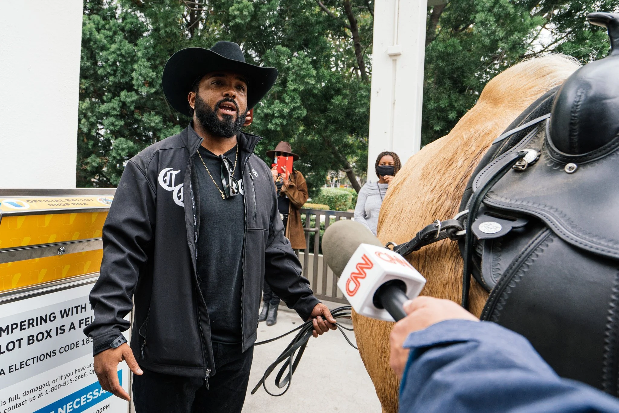  The Compton Cowboys ride to the City of Compton Public Library ballot box on October 25, 2020 to cast their ballots. 