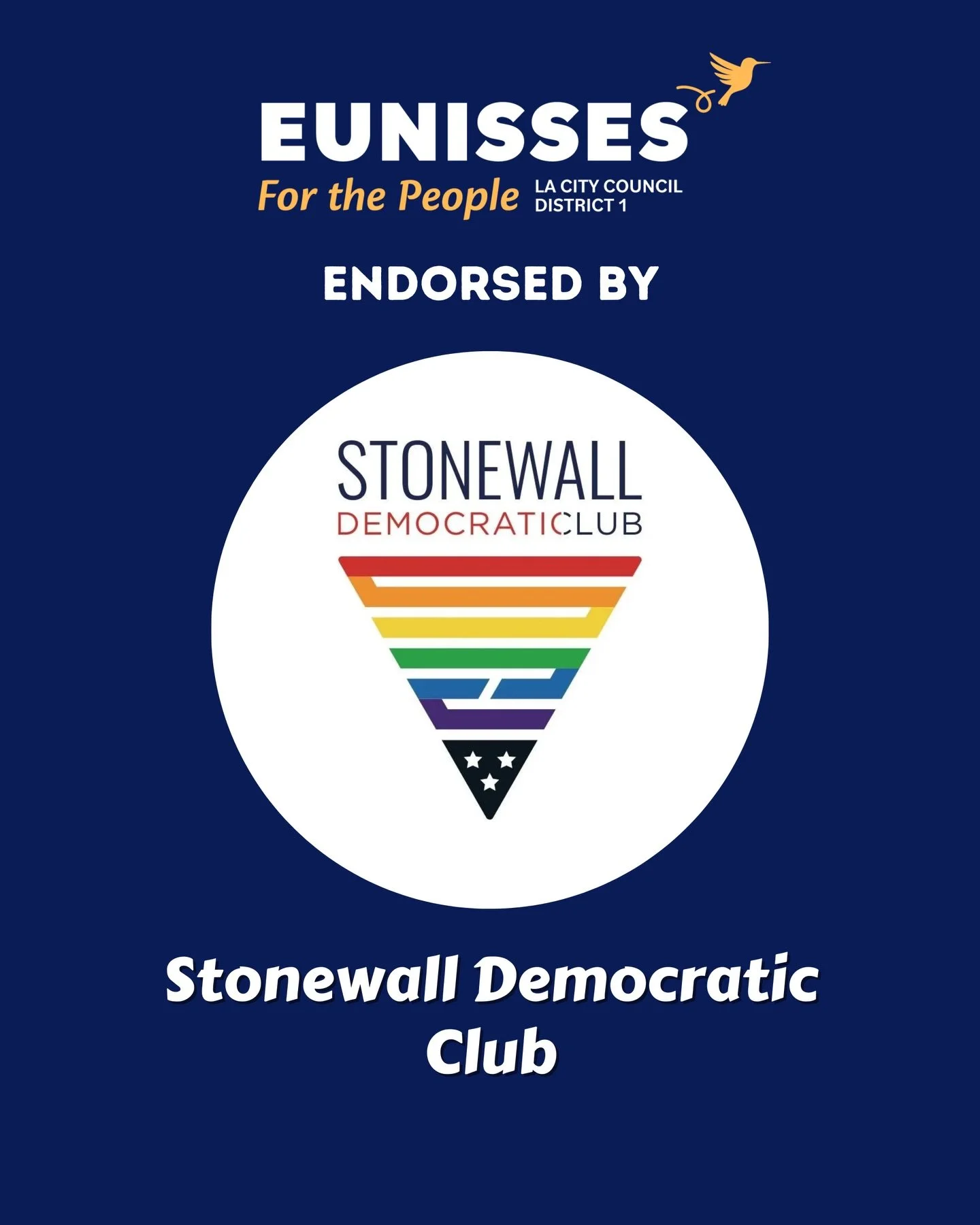 Proud to have the endorsement of @stonewalldems and @stonewallydems. 🏳️&zwj;🌈✊🏽

These organizations were born from resistance and have spent decades organizing to advance LGBTQ+ rights and political power in Los Angeles. Their support reflects a 