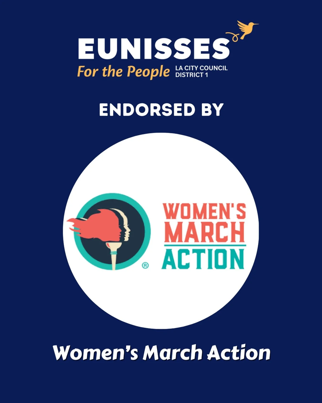 This International Women&rsquo;s Day, I&rsquo;m proud to receive the endorsement of @womensmarch_action, an organization that has mobilized thousands of women and allies to fight for equity, reproductive freedom, and a democracy where everyone&rsquo;
