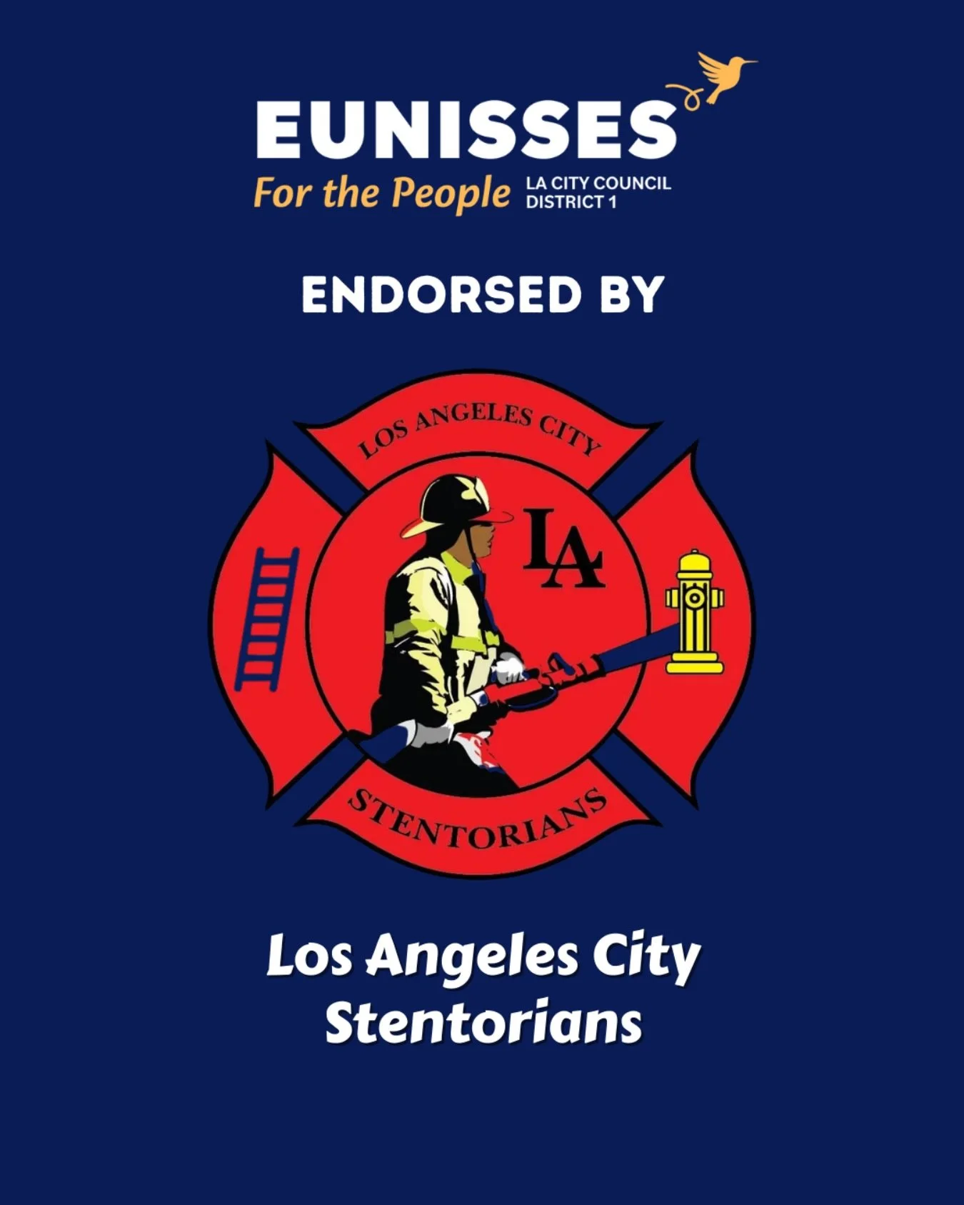 Proud to have received the endorsement of @lacitystentorians, representing Black firefighters in the Los Angeles Fire Department. 🚒✊🏽

Firefighters are a critical part of our public safety ecosystem, and real safety means having the right resources
