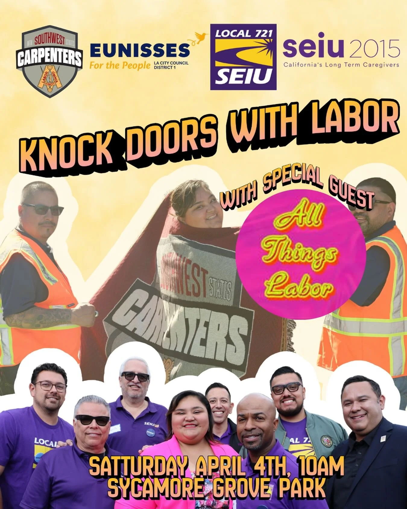 One more very special guest added to the lineup! 👀 Come thru and knock doors with our labor family and THEE @allthingslabor THIS SATURDAY April 4 at SYCAMORE GROVE PARK at 10AM! We&rsquo;re gonna be in the presence of some labor champions so come on