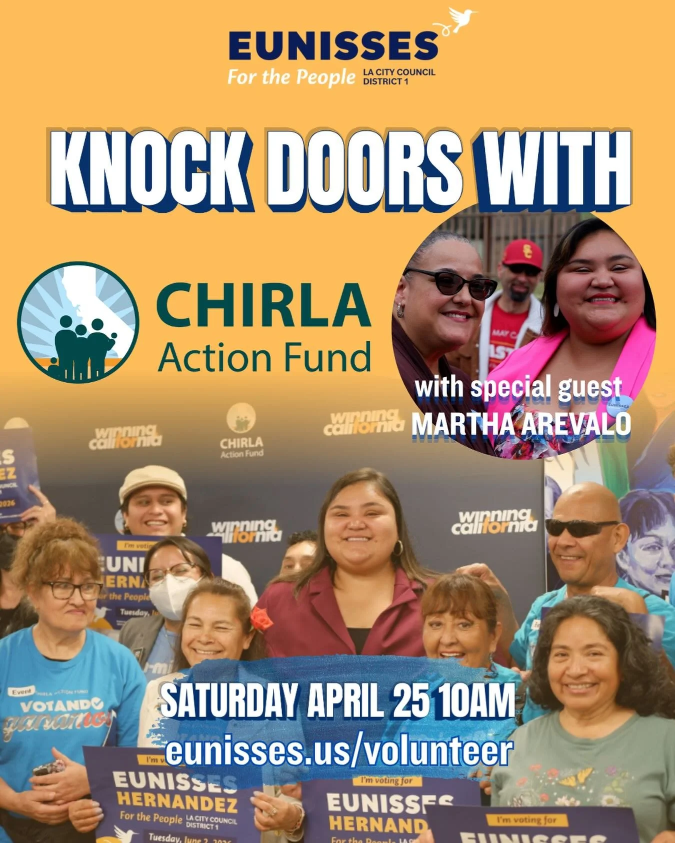 SPECIAL GUEST ALERT 📢📢📢

We&rsquo;ll be joined by incredible immigration rights leader Martha Arevalo at our canvass launch this Saturday with @chirlafund! It&rsquo;s gonna be a party so PULL UP! RSVP: Eunisses.us/volunteer

See you Saturday! 🥊