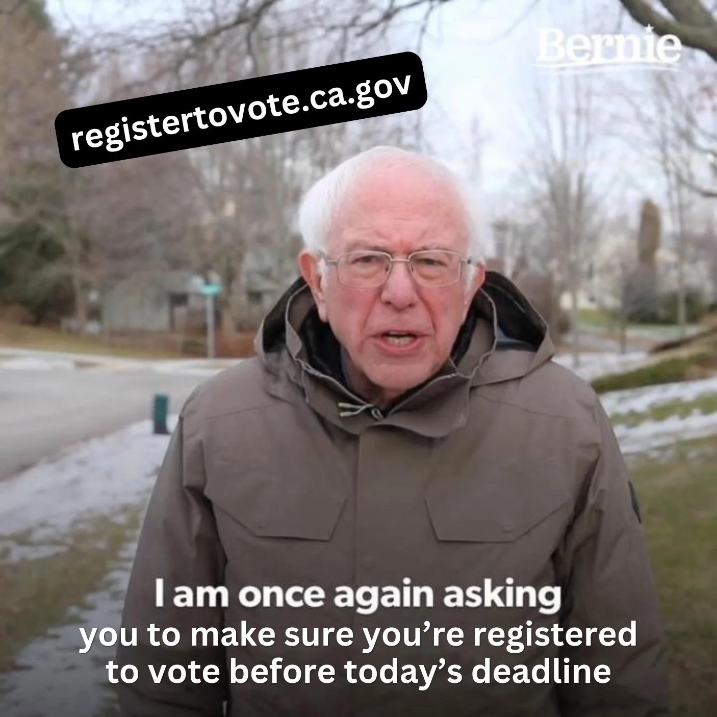 🚨 TODAY&rsquo;S THE LAST DAY TO REGISTER TO VOTE 🚨

With 15 days until e-day, Tio Bernie is here with some important reminders on how to tap in and support our people-powered campaign. ⬇️

🗳️ Register to vote at registertovote.ca.gov
💵 Donate to 
