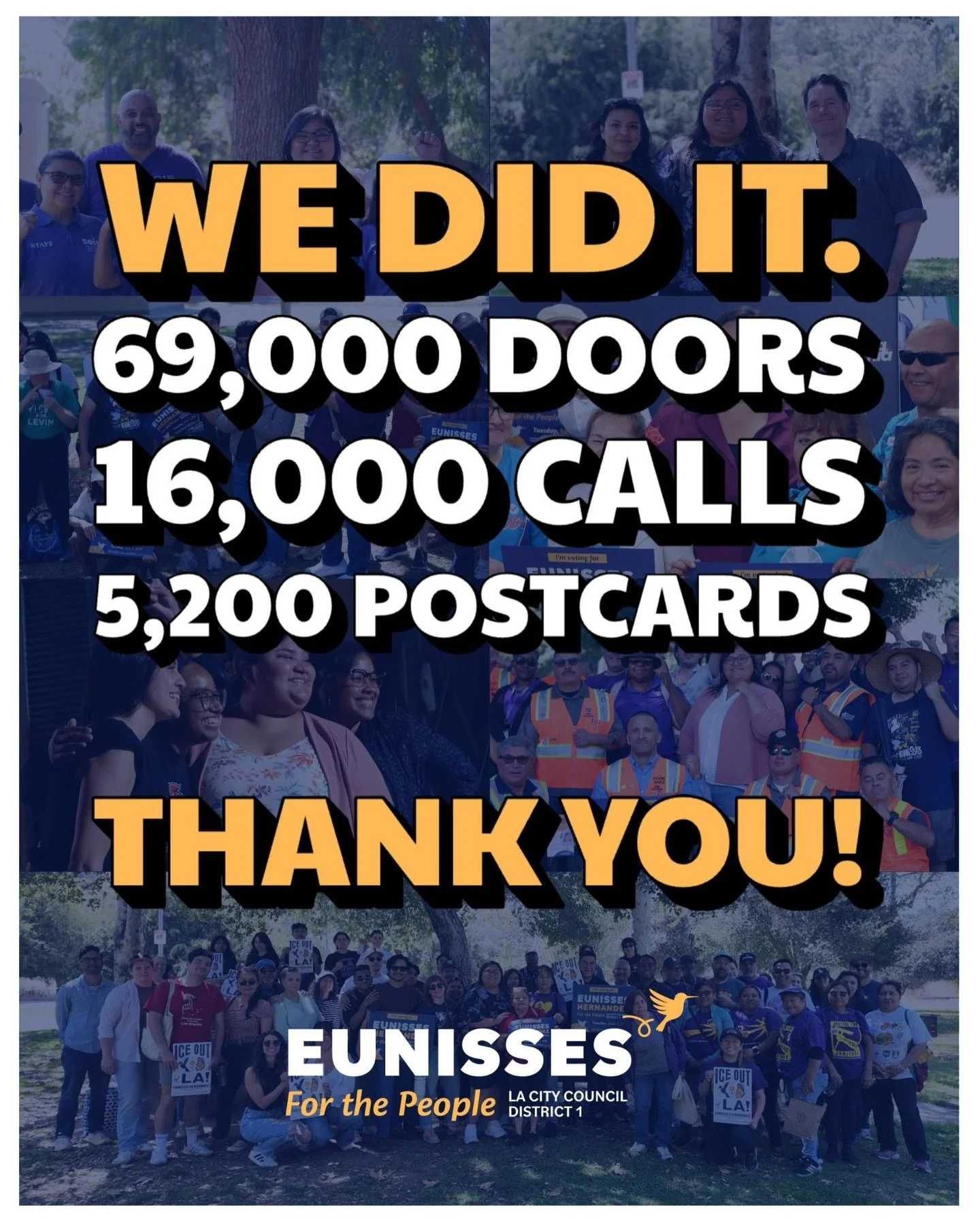 Y&rsquo;all, we did it. ❤️

First and foremost, thank you to the residents of Council District 1 who placed their trust in me for another term. Thank you for believing in a vision of Los Angeles where no one is left behind, where working people have 