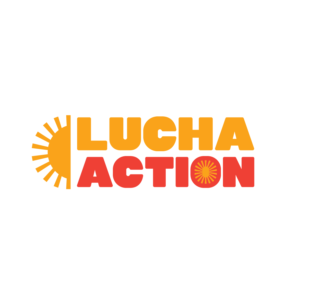 Lucha Action logo with a stylized sun and bold red and yellow text.