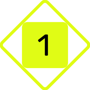 A yellow diamond-shaped traffic sign with a numbered sign in the center displaying the number 1.