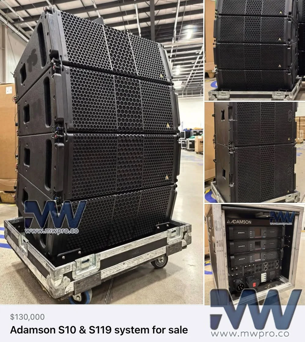 Adamson Systems Engineering S-Series package is now available - Link in Bio:

Package Includes:
24 &times; S10 Line Array cabinets
12 &times; S119 Subwoofers
4 &times; S10 / S119 Flying Frames
6 &times; S10 Flight Cases (4-way) on dolly's
6 &times; S